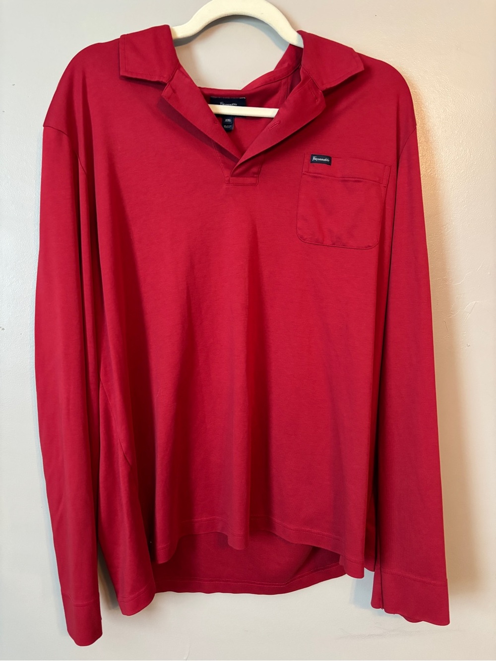 Faconnable Men’s Red Long-Sleeve Polo with Chest Pocket